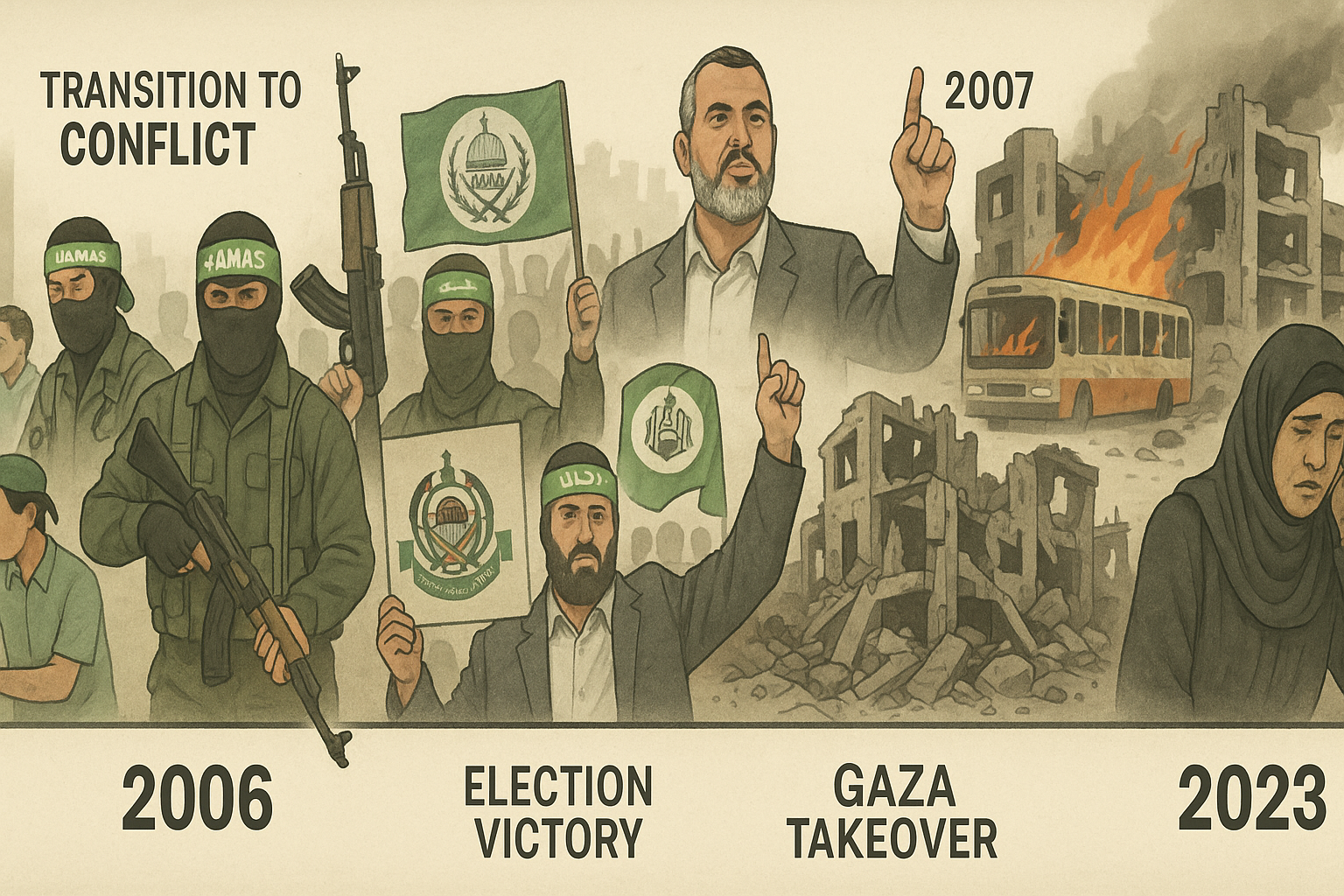 Manifestantes palestinos con banderas de Hamás durante la primera intifada