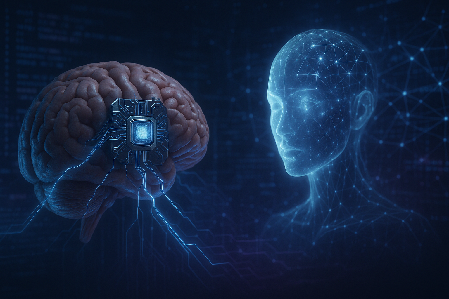 Visualización de la integración entre implantes cerebrales e inteligencia artificial